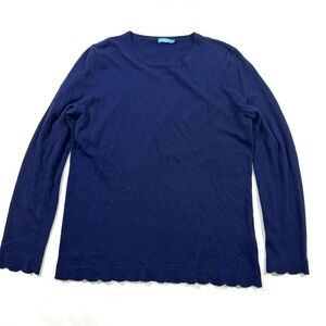 J McLaughlin Blue Sweater Scallop Hem Cotton Blend